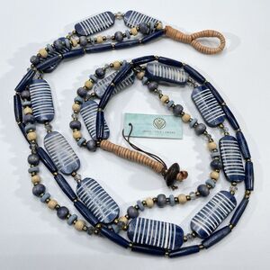 Mare Sole Amore Blue Beaded Chunky Multilayer Statement Necklace Boho Beautiful